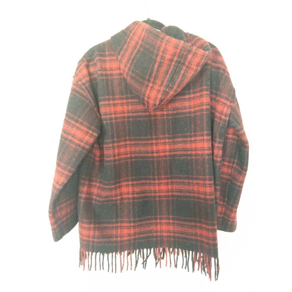 The Kooples Buffalo Plaid Red Wool Sweater Coat Fringe SZ M - Picture 13 of 13